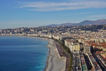 View of the Promenade des Anglais along the Mediterranean Sea in Nice, France