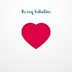 Valentines day postcard Minimalistic template with red heart on a white background with the inscription Be my Valentine Minimalistic vector illustration in paper art style