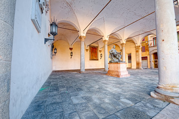 Lucca, Tuscany, Italy, open gallery in the square of San Michele - obrazy, fototapety, plakaty