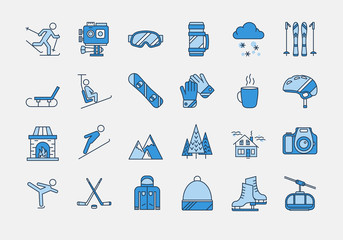 Blue WINTER SPORT icons set