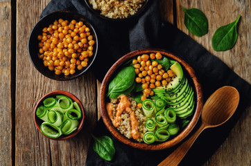Roasted Chickpeas Spinach Quinoa Avocado Cucumber Buddha bowl