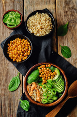 Roasted Chickpeas Spinach Quinoa Avocado Cucumber Buddha bowl