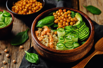 Roasted Chickpeas Spinach Quinoa Avocado Cucumber Buddha bowl