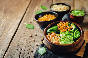 Roasted Chickpeas Spinach Quinoa Avocado Cucumber Buddha bowl