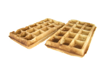 two Viennese waffles on white background