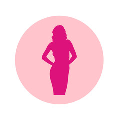 Icono plano silueta chica desnuda de pie en circulo rosa