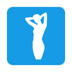 Obraz premium Icono plano silueta chica desnuda de pie en cuadrado azul