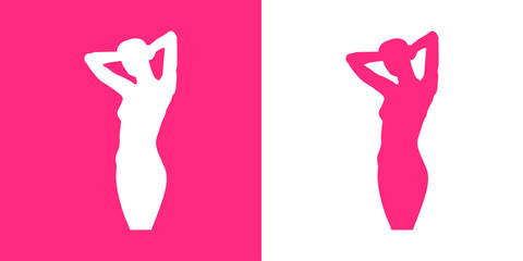 Icono plano silueta chica desnuda de pie rosa y blanco