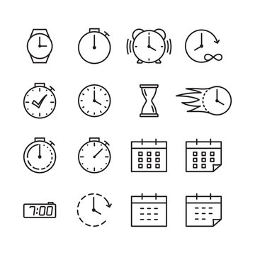time icons set line on white background