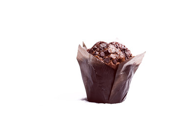 Fresh Homemade Chocolate Muffin Cake On White Background