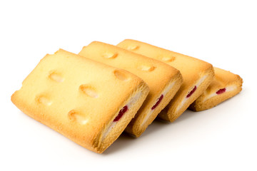 Shortbread cookies on white background, close-up.