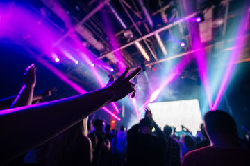 Fototapeta na wymiar dj night club party rave with crowd in music festive