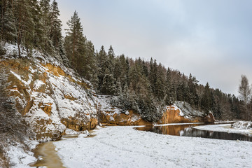 Sandstone cliffs in Gauja national park, Latvia