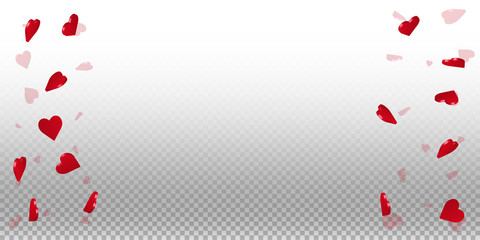 3d hearts valentine background. Right left border on transparent grid light background. 3d hearts valentines day neat design. Vector illustration.