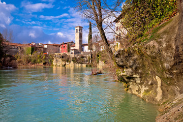 Cividale del Friuli on cliffs of Natisone river canyon view