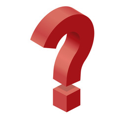 Question mark in isometric perspective isolated on white background. Basic vector communication symbol, information mark, red punctuation icon.