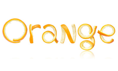 Obraz na płótnie Canvas The word orange is made of peel, isolated on white background