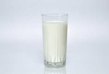 A glass of milk on a white background.