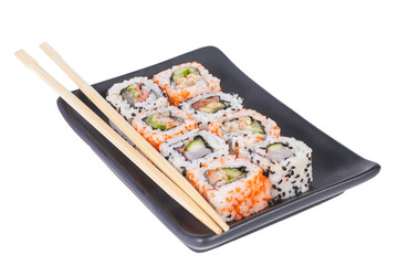 Sushi in a plate isolated on white background