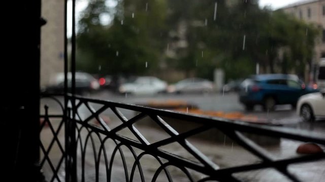 A strong torrential rain in city Moscow