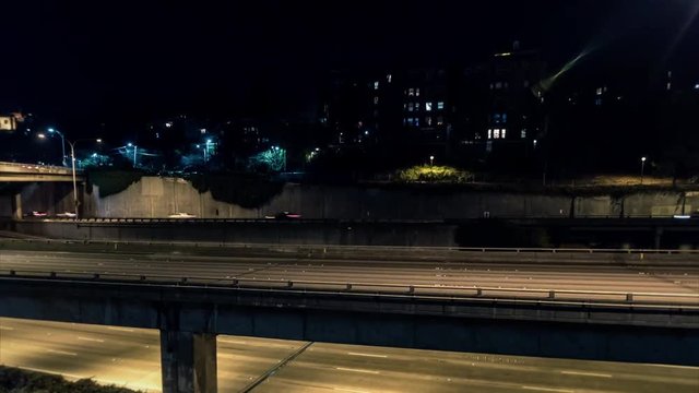 City Traffic Hyperlapse Downtown Seattle Freeway Night Motion Time-Lapse