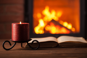 Reading by the fireplace