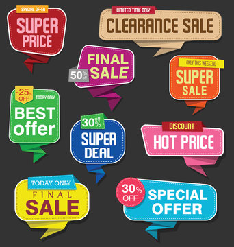 Modern origami sale stickers and tags colorful collection 