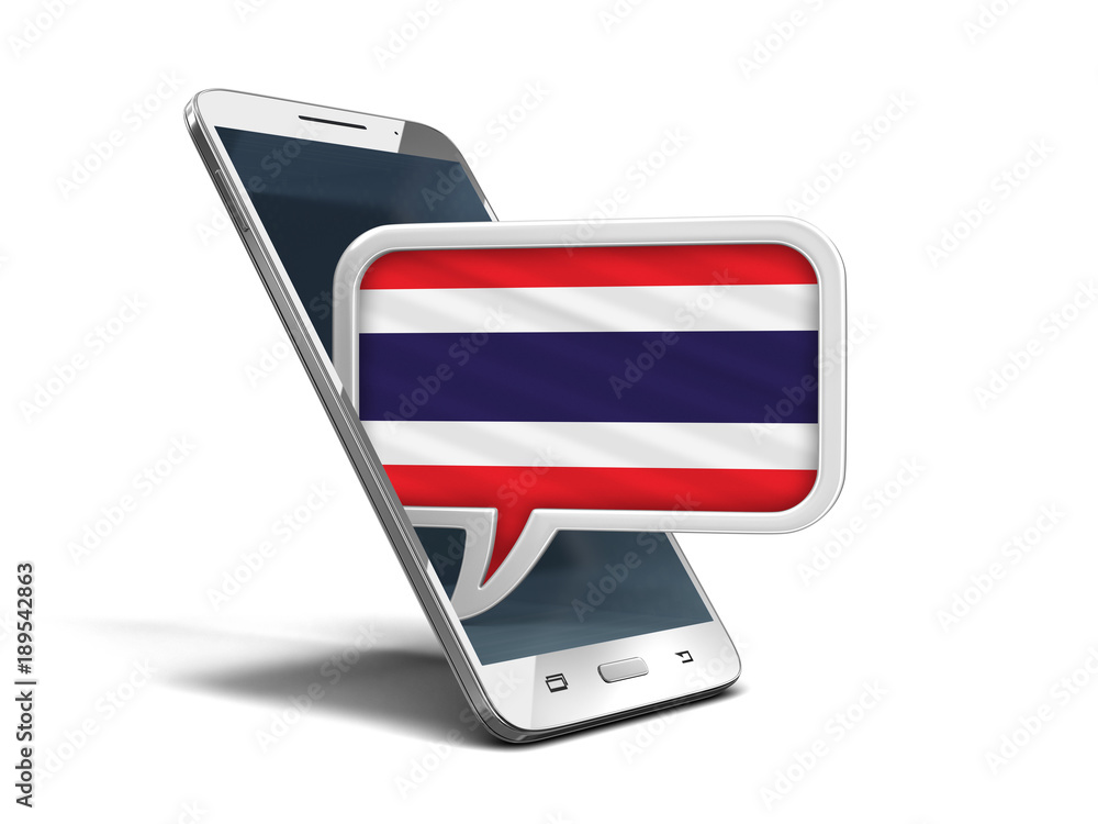 Poster touchscreen smartphone and speech bubble with thai flag. image with clipping path