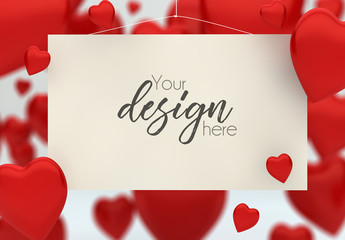 Hanging Card Mockup with Red Heart Background 2