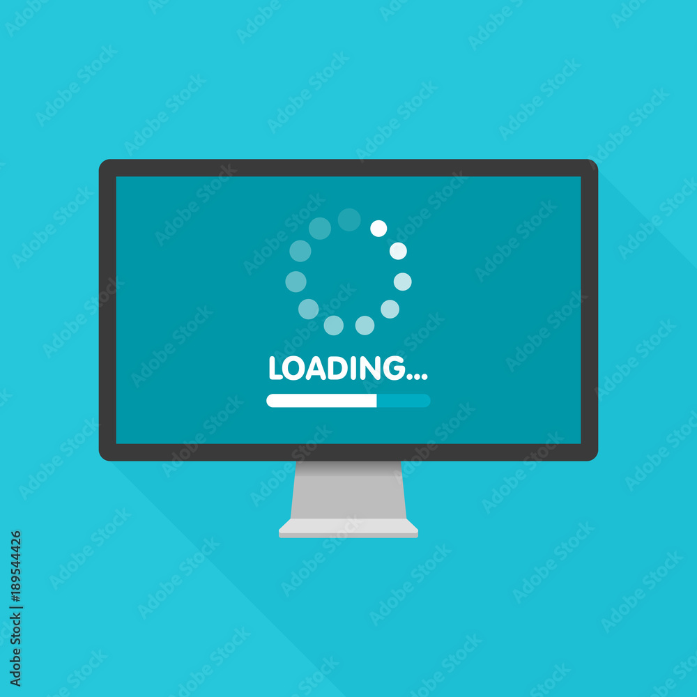 Poster system software update and upgrade concept. loading process in monitor screen. vector illustration