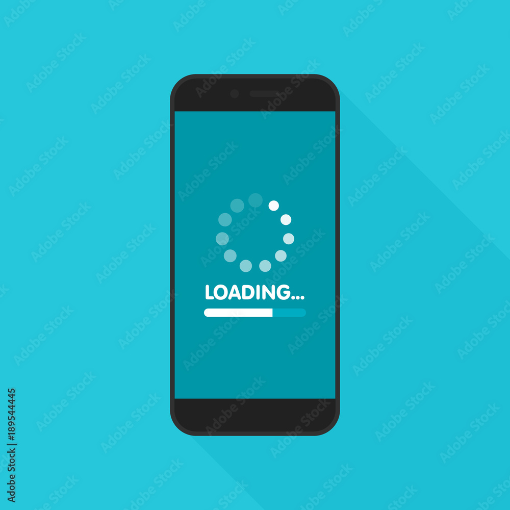 Poster system software update and upgrade concept. loading process in smart phone screen. vector illustrati