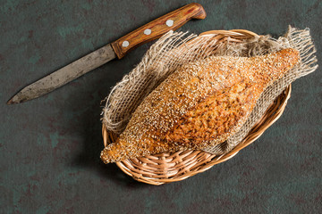 Freshly baked whole wheat bread with flaxseeds