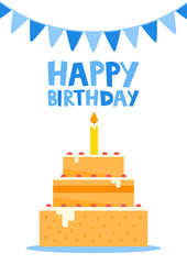 Happy Birthday Card Design with cake. Vector illustration