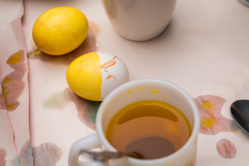 Obraz na płótnie Canvas Yellow dipped Easter eggs