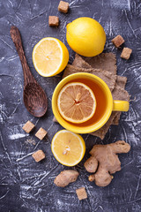 Hot tea with lemon and ginger