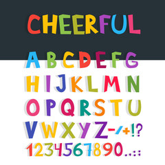 Vector funny comics font. Hand drawn colorful cartoon English alphabet letters. Vector illustration