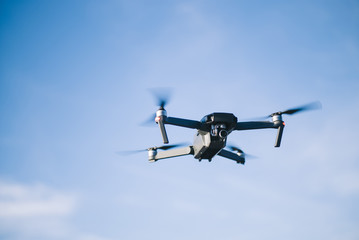 drone flying at dusk