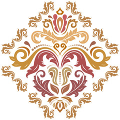 Oriental vector colored pattern with arabesques and floral elements. Traditional classic ornament. Vintage pattern with arabesques