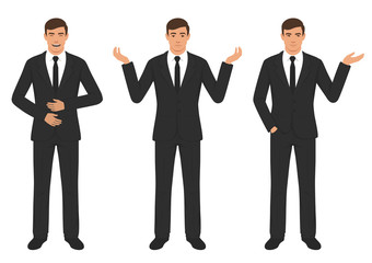 vector illustration of a man character expressions with hands gesture, cartoon businessman wit different emotion 