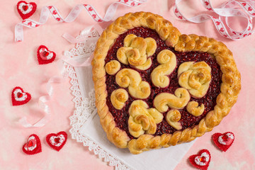Festive cake for Valentine's Day in form of heart