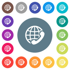 International call flat white icons on round color backgrounds