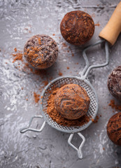 Candy truffles with cocoa powder