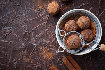 Candy truffles with cocoa powder