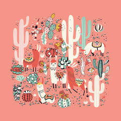 Lama in cactus jungles card © lidiebug
