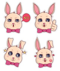 Vector stickers with cute little funny bunny emotions. Cute badges and stickers for children 
