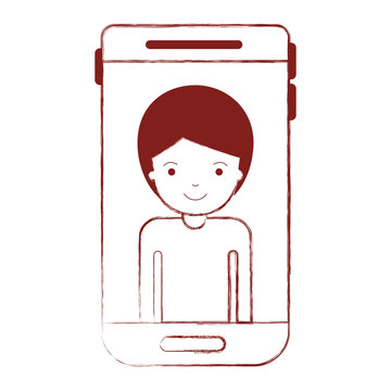 smartphone man profile picture with short hair in dark red blurred silhouette vector illustration
