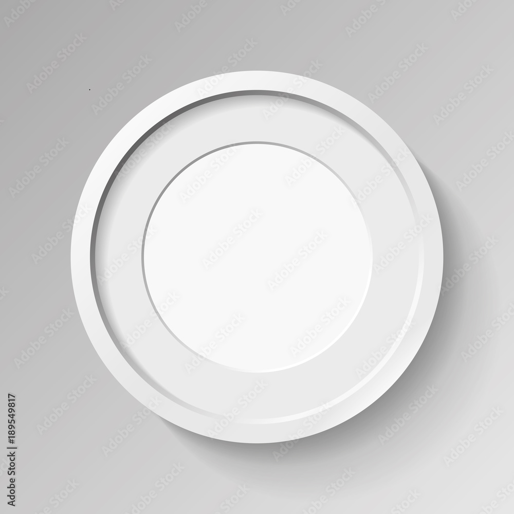 Poster realistic empty round white frame with passepartout on gray background, border for your creative pro