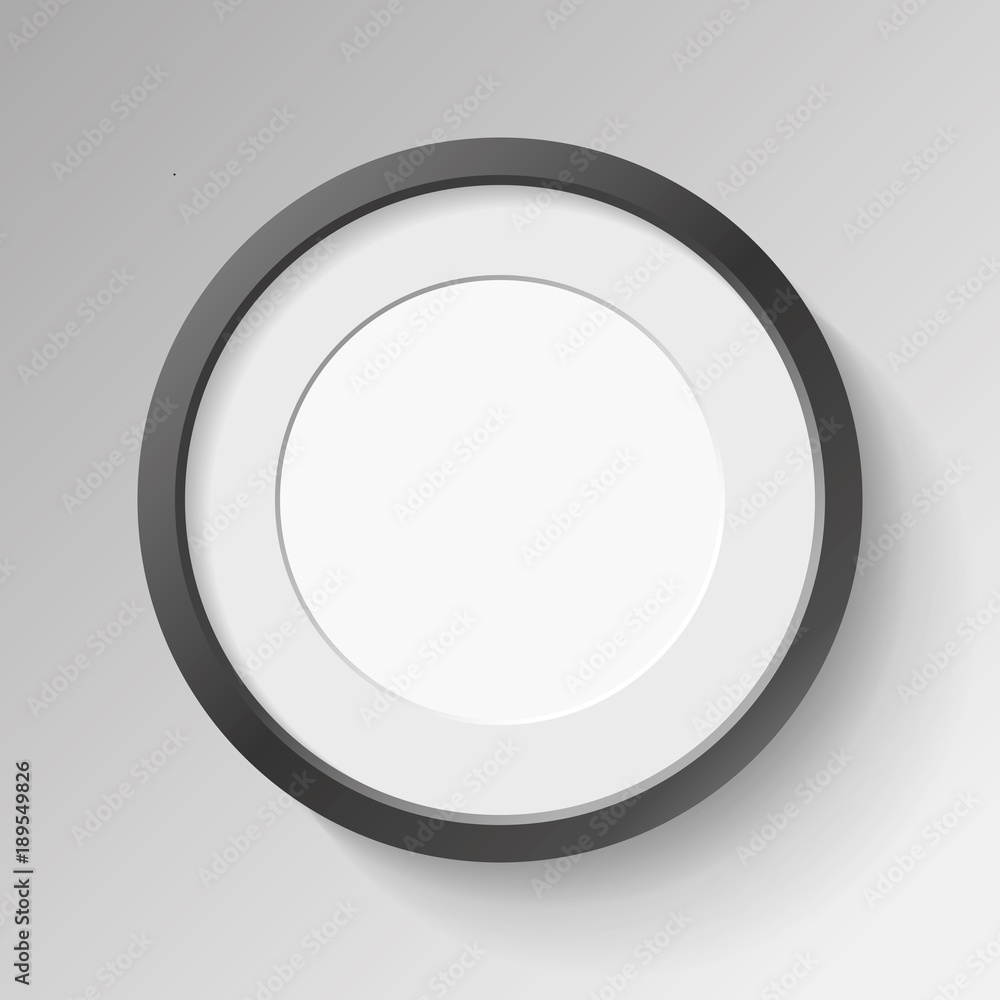 Poster realistic empty round black frame with passepartout on gray background, border for your creative pro
