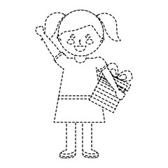 giril with gift box icon image vector illustration design  black dotted line