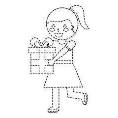 Fototapeta premium giril with gift box icon image vector illustration design black dotted line